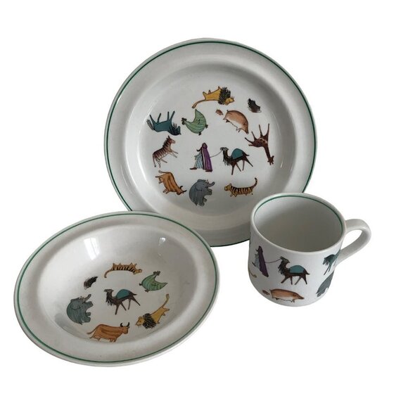 Arabia Finland Child Set Plate Cup Bowl Zoo Animals Parade Anja Jurrikkala 50s - Picture 1 of 16